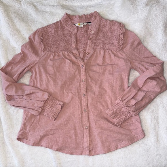 Boden Blush Pink Smocked Yoke Jersey Knit Top Size 6 - Picture 11 of 13